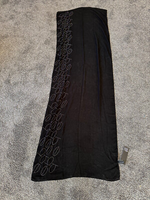 BEBE Bling Logo Rectangle Scarf, 69'' x 22'', Black with Logo, NWT