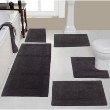 Classy 100 Cotton Bath Rugs Set, Machine Wash, 5-Pcs Set with Contour, Gray