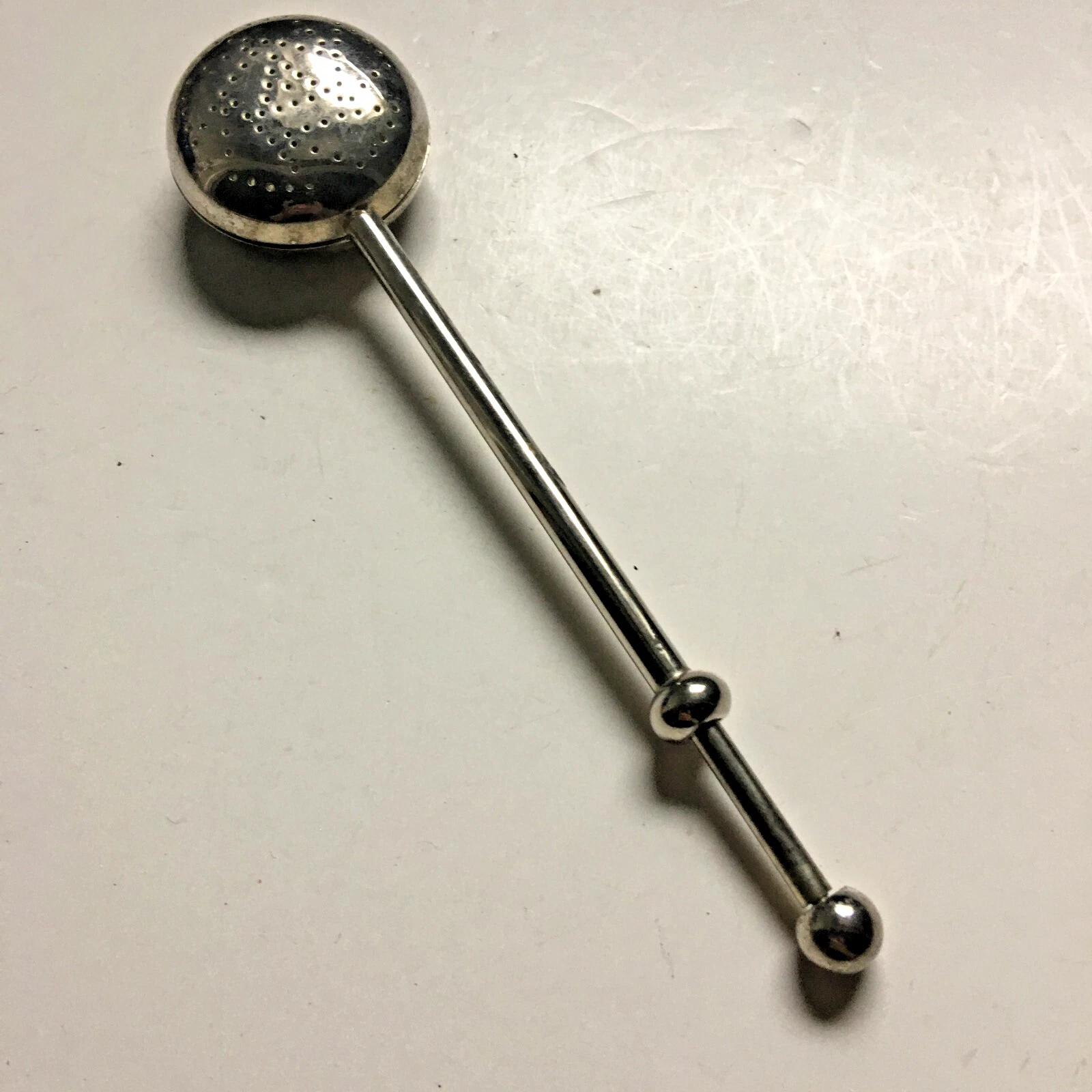 VTG 80s Silver Plate Box Style Ladle Tea Strainer w/ Sliding Opening Handle 7.5"