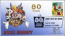20-219, 2020, SC 5496, Bugs Bunny, First Day Cover, Pictorial Postmark, 80th Ann