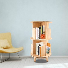 Wooden 360 Rotating Bookcase Freestanding 2 Tiers Small Bookshelf Display Rack