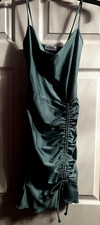 Popular 21 Blue Cowl Neck Ruched Bodycon Mini Dress