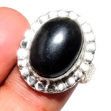 Black Onyx Gemstone Handmade 925 Sterling Silver Jewelry Ring Size 8 US 