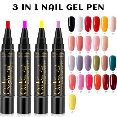 26 Colors One Step Nail Art Gel Polish Pen Manicure Soak Off Top Base Coat  f