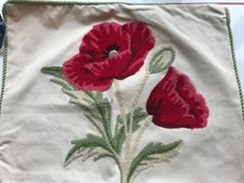 C&F embroidered zip on pillow cover flower poppy? 18"x18"