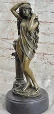 Bronze Sculpture Statue by Patoue Semi Nude Classical Female Figure Fixing Hair