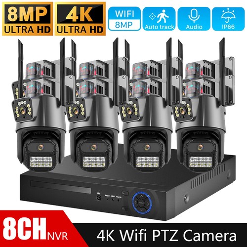 4K 4/8CH NVR Video Surveillance System 8MP Dual Lens Wifi PTZ Camera Outdoor UK