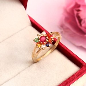 Authentic Natural Navaratna Gemstone With 18k Gold Plated Silver Women's Ring #997