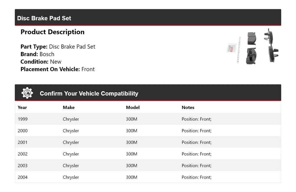 Pastillas de freno de cerámica azul con herrajes delanteras para Chrysler 300M Bosch 1999-2004 Foto 2 de 4