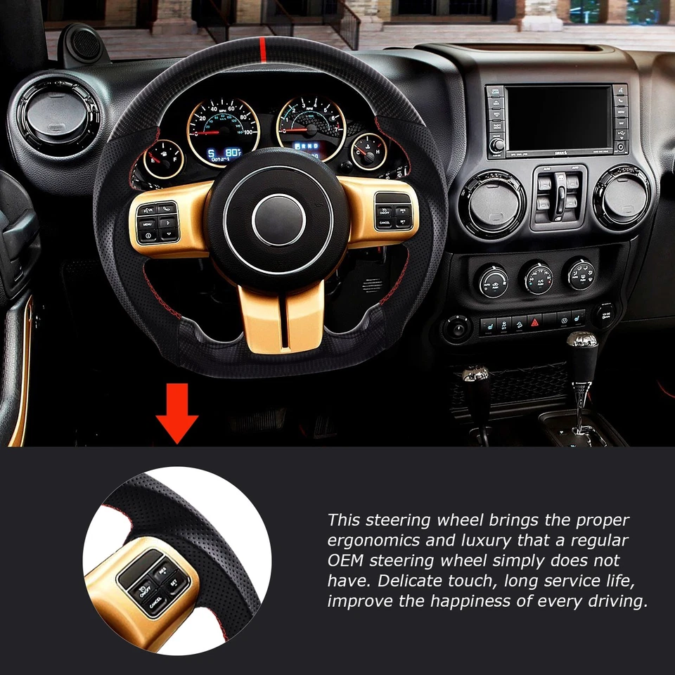 Volante de fibra de carbono real suelto para Jeep Wrangler JK/JKU RUBICON 11-17 Foto 4 de 4