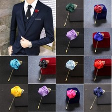 Mens Lapel Pin Handmade Rose Flower Boutonniere for Suit Wedding Brooches U  