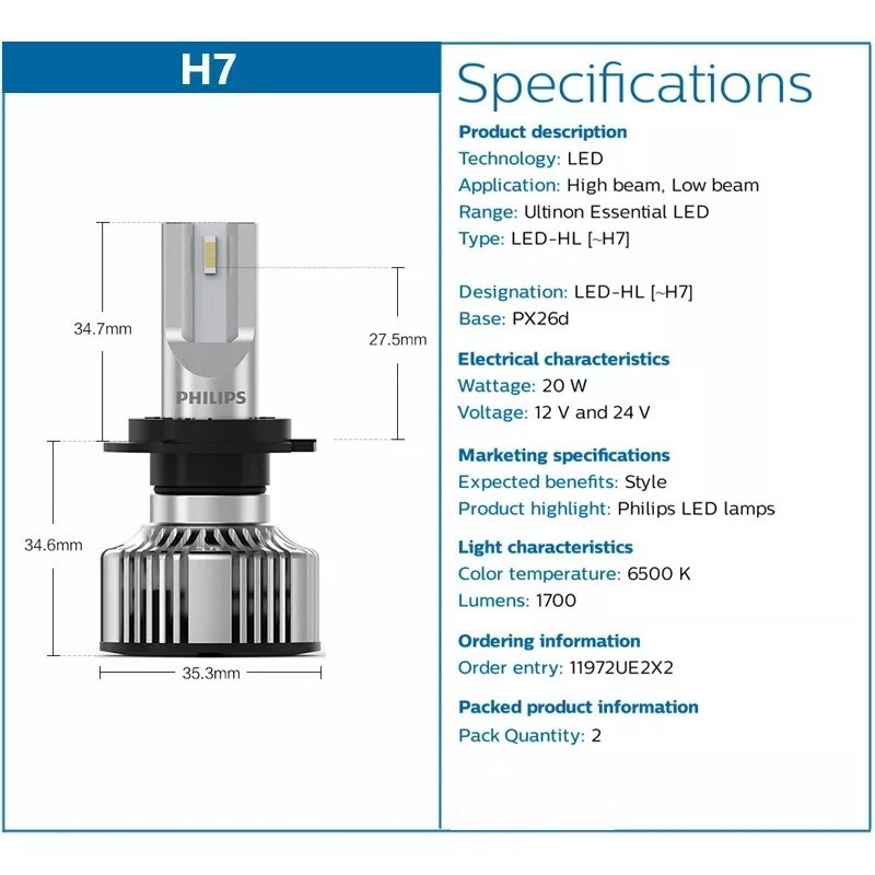 Coppia Lampadine Led H7 Philips Ultinon Essential 6500K Auto 12V Canbus Luxeon - Miniatura 9