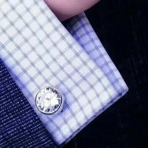 Gemelos de diamantes creados en laboratorio de corte redondo de 3,50 quilates enchapados en oro blanco de 14 quilates en plata 925