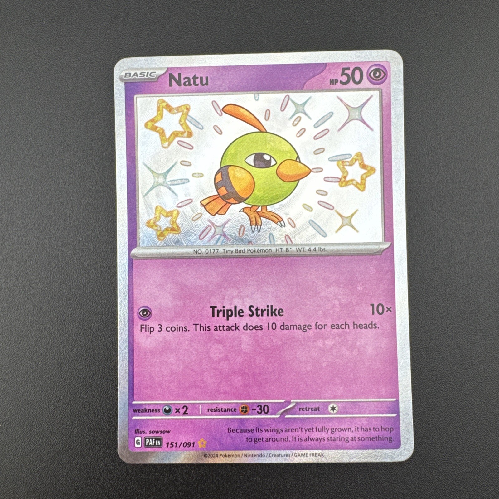 LP Pokemon Natu - 151/091 - Shiny Rare Lightly Played Paldean Fates NM/M