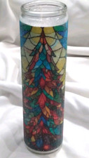 Paula's  "Like Vintage" Sugar Frosted Pillar Candle Stained Glass Christmas Tree