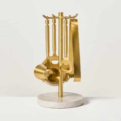 5pc Brass Bar Tool Set with Stand - Hearth; with Magnolia