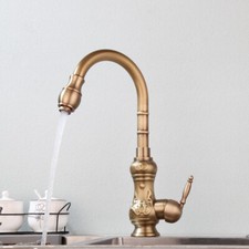 Antique Brass Kitchen Sink Mixer Faucet Deck Mounted Swivel Spout Basin Taps