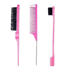 3 Pieces Hair Styling Comb Set Teasing Hair Brush Rat Tail Comb Edge Brush Pink
