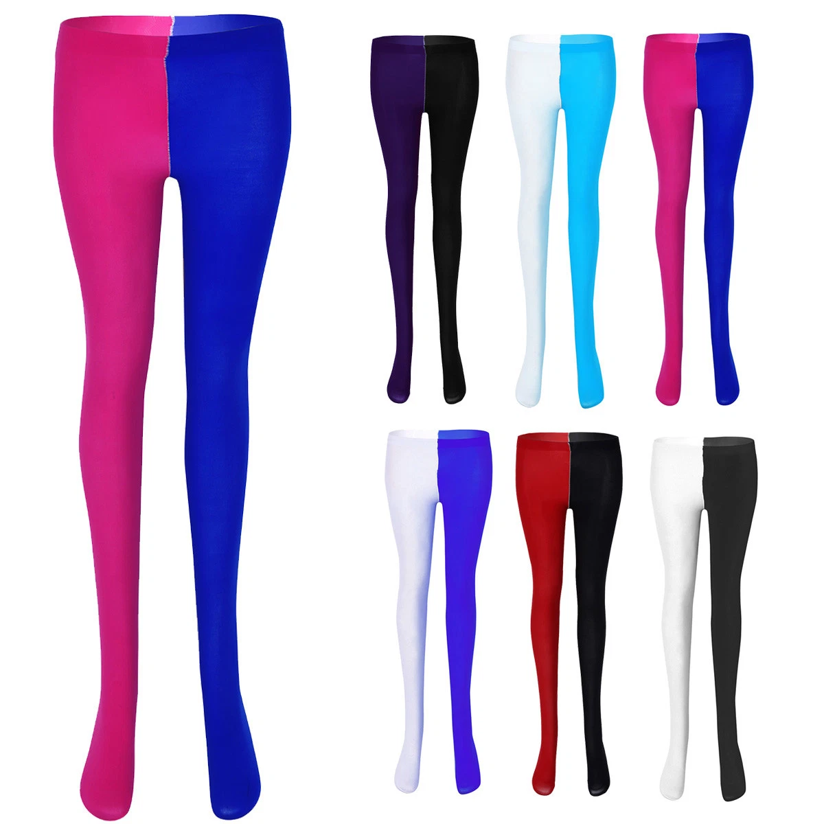 Two Tone Spandex Pantyhose Jester Harlequin Halloween Costume Tights Hosiery