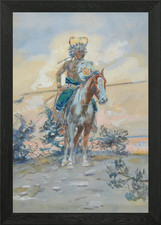 Indian Warrior With Spear Framed Wall Art Poster Canvas Print Picture