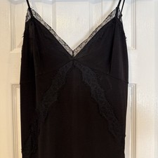 MANGO MNG COLLECTION $220 BLACK L LACE SLIP DRESS 90s Fairy Midi A-line L US 8