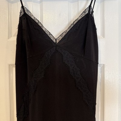 MANGO MNG COLLECTION $220 BLACK L LACE SLIP DRESS 90s Fairy Midi A-line L US 8