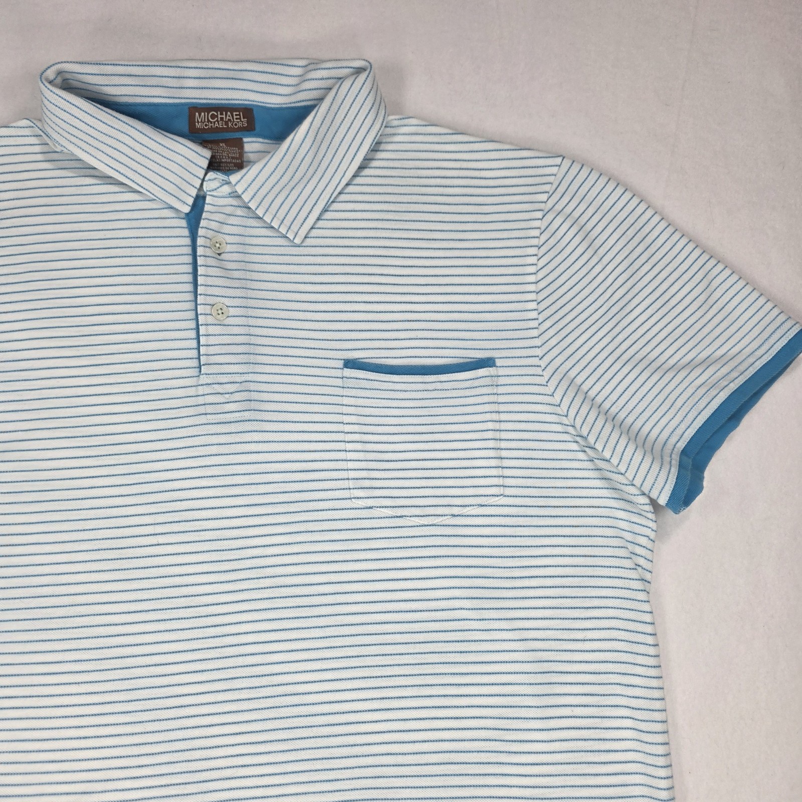 Michael Kors, Vintage Men's Michael Kors Blue Amd White Striped Polo Shirt XL Made In USA!