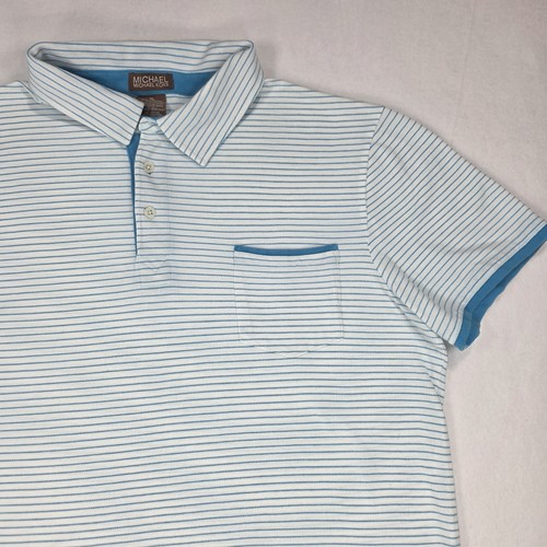 Michael Kors, Vintage Men's Michael Kors Blue Amd White Striped Polo Shirt XL Made In USA!