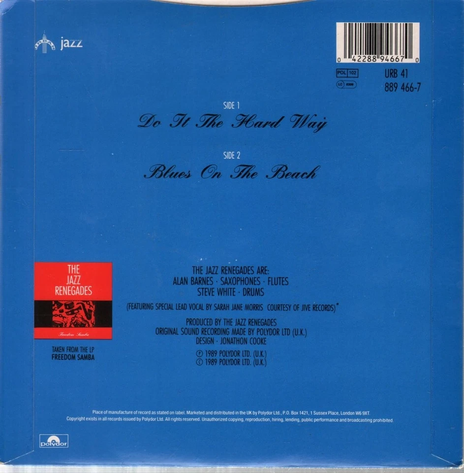 Jazz Renegades Do It the Hard Way 7" vinyl UK Urban 1989 pic sleeve URB41 - Image 2 of 3