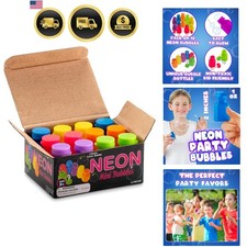 Mini Neon Party Bubbles for Kids - Pack of 12 Bulk Wands and Bottles for Blow...