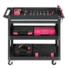 Heavy Duty 3 Tier Rolling Tool Cart with Drawers & Pegboard & Hooks for Garage