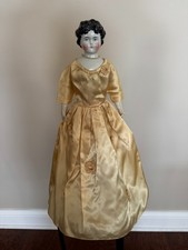 Civil War Era China Head Doll 19" Rare Curl