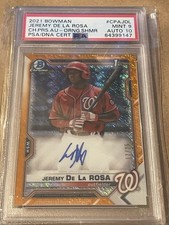 2021 Bowman Chrome Jeremy De La Rosa Orange Shim Auto #17/25 PSA 9/ 10 Gem MT
