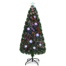 6FT Pre-Lit Fiber Optic Artificial Christmas Tree w/Multicolor Lights Snowflakes