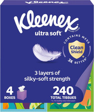 Ultra Soft Facial Tissues, 4 Cube Boxes, 60 Tissues per Box, 3-Ply 240 Total ,