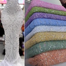 YQOINFKS Lace Voile Bridal 5 Yards Sequin Fabric Luxury Embroidery Beaded Tulle