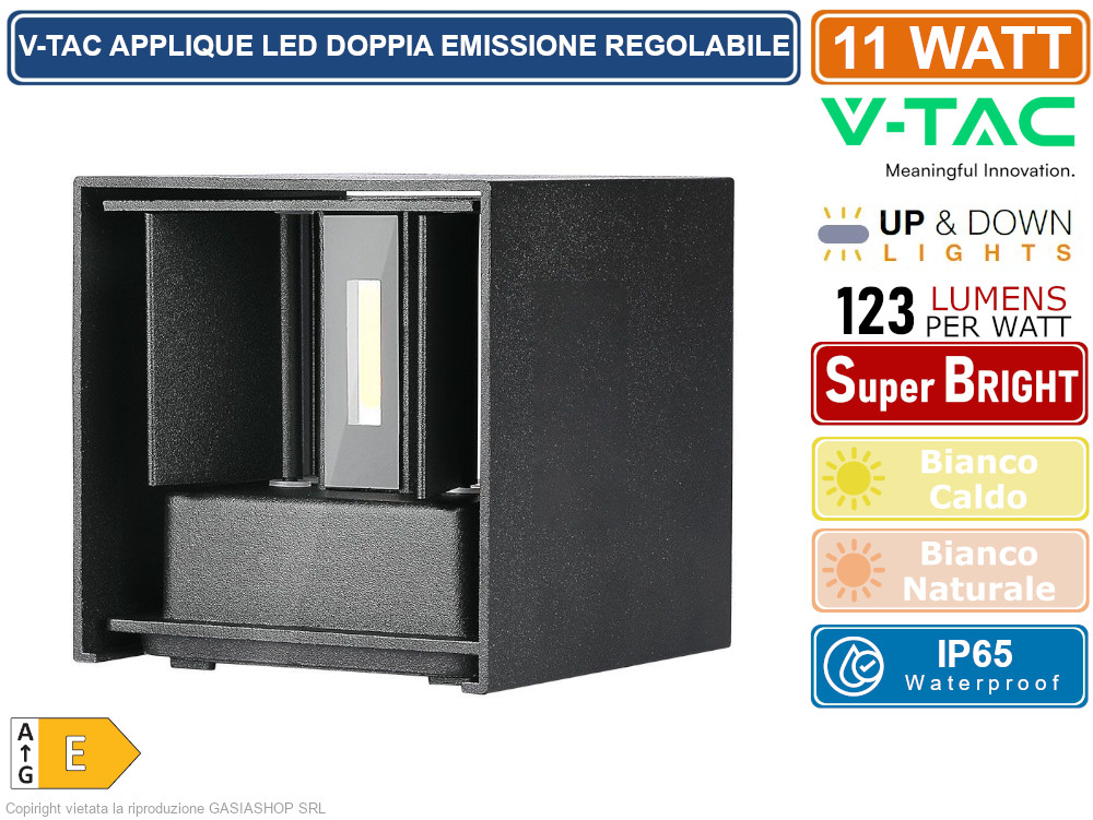 Lampada da Muro LED 11W Nera V-TAC VT-759-12 Design Cubico IP65