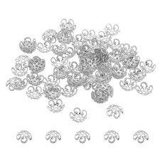 Flower Bead Caps, 100Pcs 8x3mm Hollow Metal Spacer Bead End Caps Silver Tone