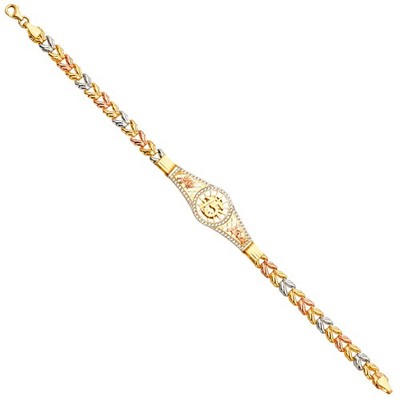 SOLID 14k Tri-Color Gold 3C 15 Years ID Bracelet 7.5'' Womens 6.16g
