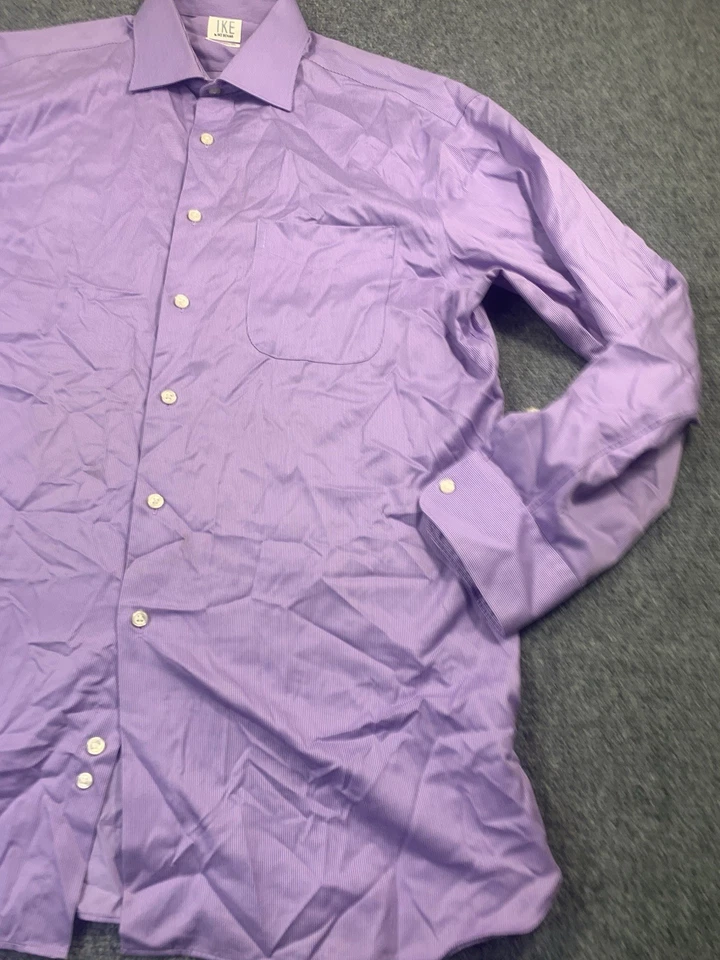 Camisa Ike Behar Para Hombre 15.5-33 Rayas Manga Larga Abotonada Púrpura Foto 3 de 4