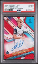 2024-25 Topps Finest Uefa Auto Lucas Bergvall Red Wave PSA 8