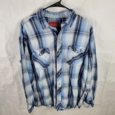 WALLS Shirt Mens Large Blue Snap Button Western Ranch Workwear Outdoor Vintage