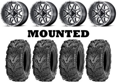 Kit 4 ITP Mud Lite II 2 Tires 28x9-14/28x11-14 on MSA M26 Vibe Machined 1KXP