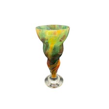 Large 14  Hand-Blown Art Glass Vase - Heavy Multi-Color Swirl - Earth Tones