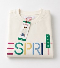 NEW XL Esprit Women's Logo Fleece Crewneck Sweatshirt Cream Viral 80's Costco