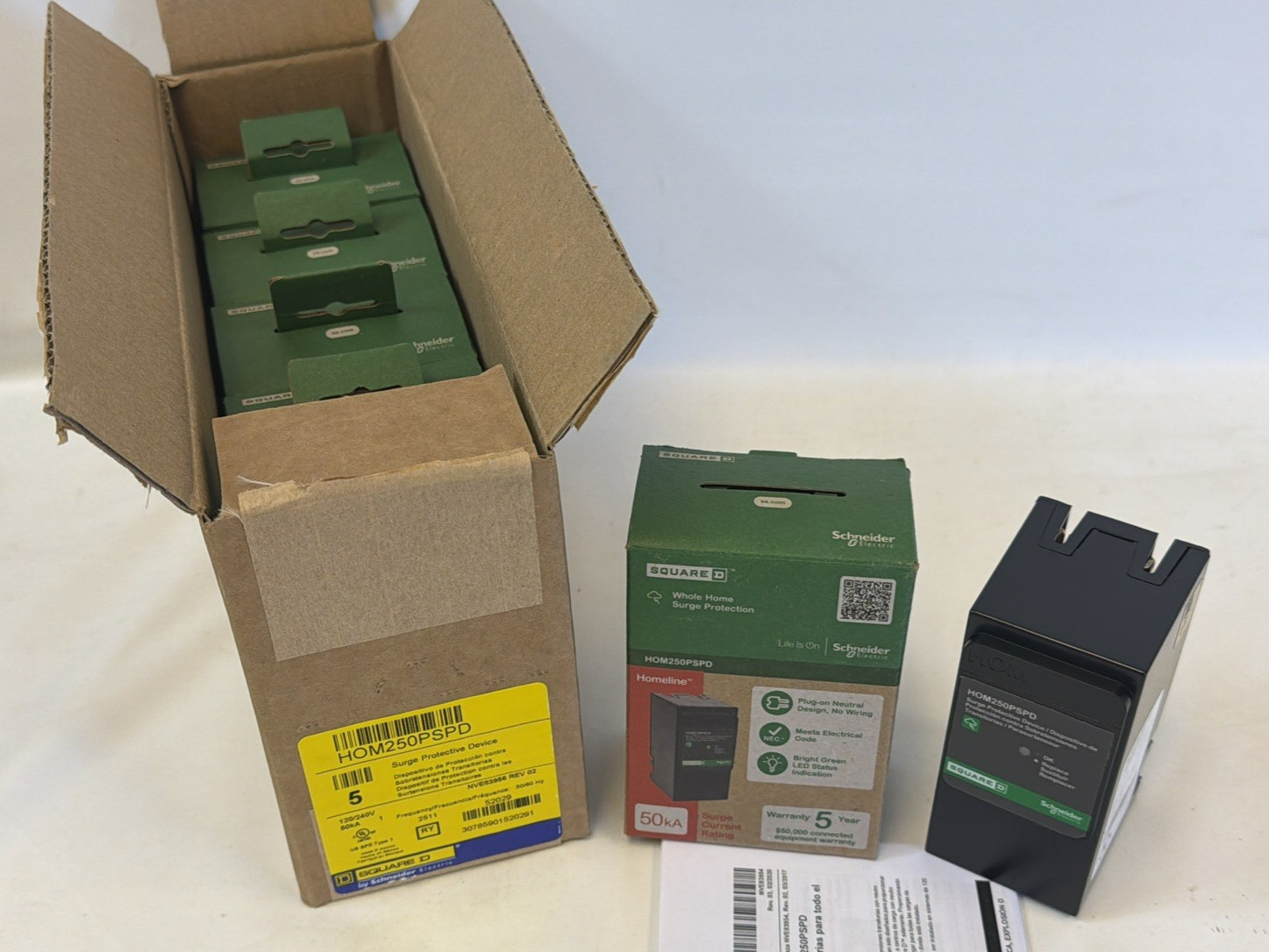 (5) SQUARE D HOM250PSPD 50kA Rated Whole Home Surge Protector 5 PACK NEW IN BOX