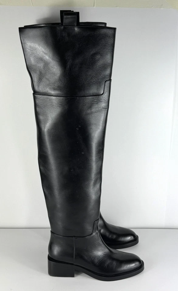 Jeffrey Campbell Shamble Botas de Cuero Negras Plegables Sobre la Rodilla EE. UU. 6 Foto 4 de 4