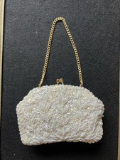 Vintage Safco Beaded Evening Bag Opalescent Sequins Gold tone Satin 7x5" D2
