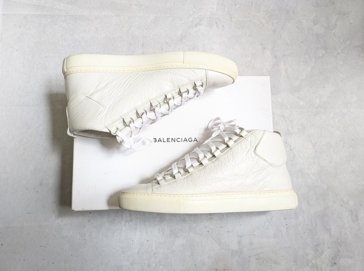 Balenciaga Arena Men 8 41 White Leather High Top Sneakers Shoes