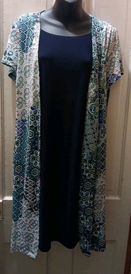 Perceptions New York Women Dress Size Medium Faux 2 Pc 2 In 1 Navy Blue Floral 